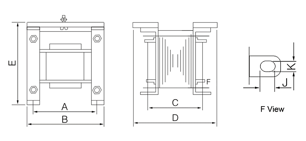 The External Dimensions Diagram of the FBK Series Single-Phase Control Transformer