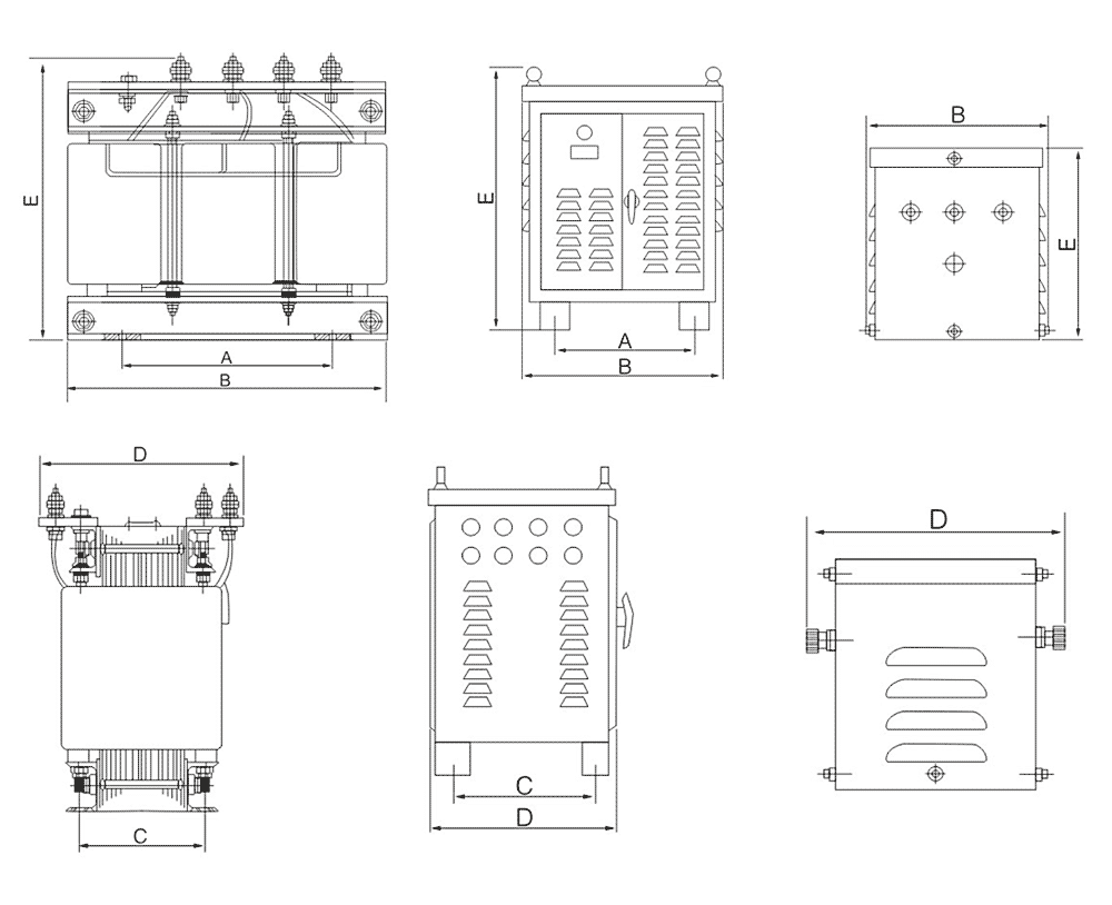 The External Dimensions Diagram of the FSG, FSBK, FZSG Series Three-Phase Dry-Type Transformer