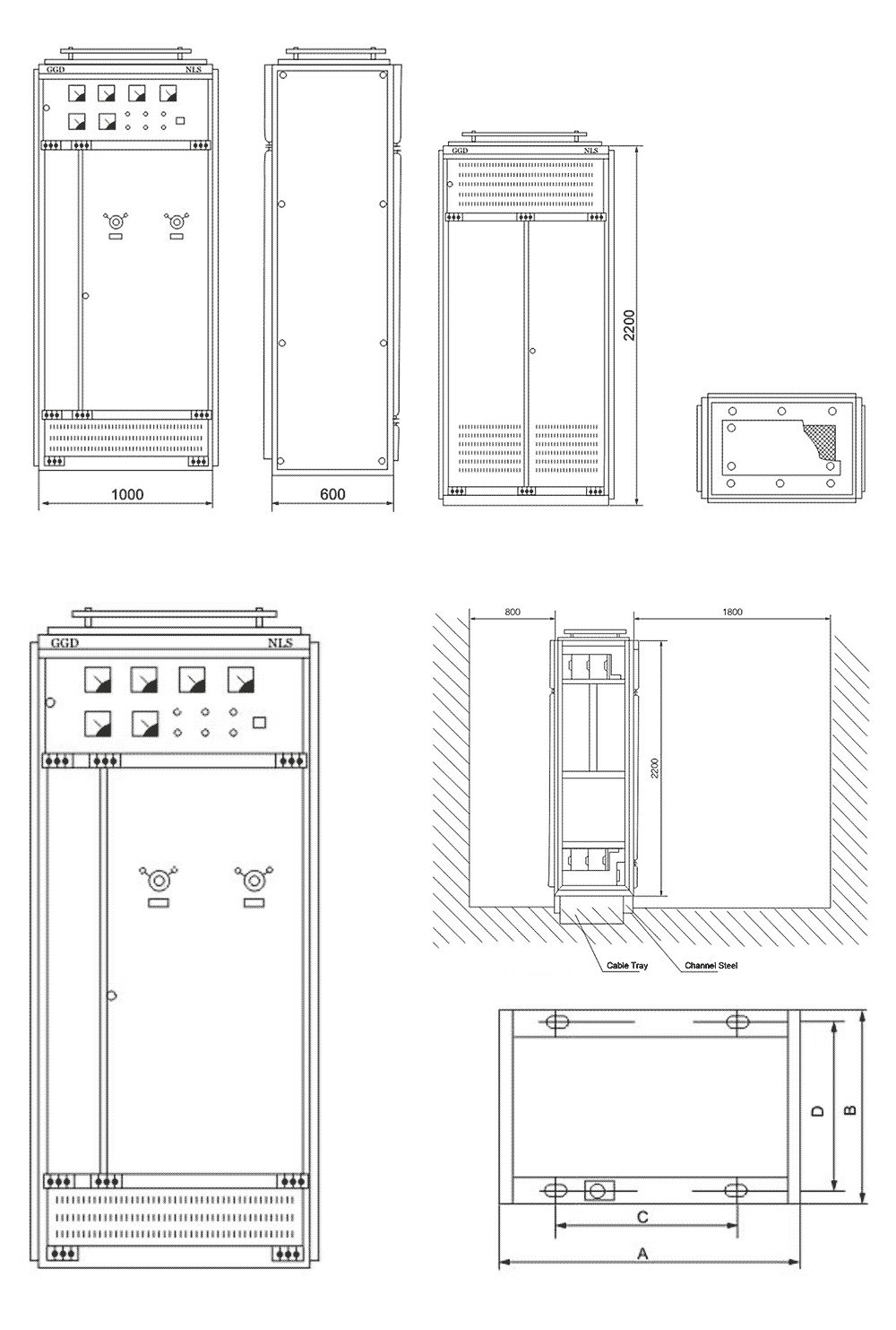 The External Dimensions Diagram And Installation Diagram of the GGD Series AC Low-Voltage Power Distribution Switchgear