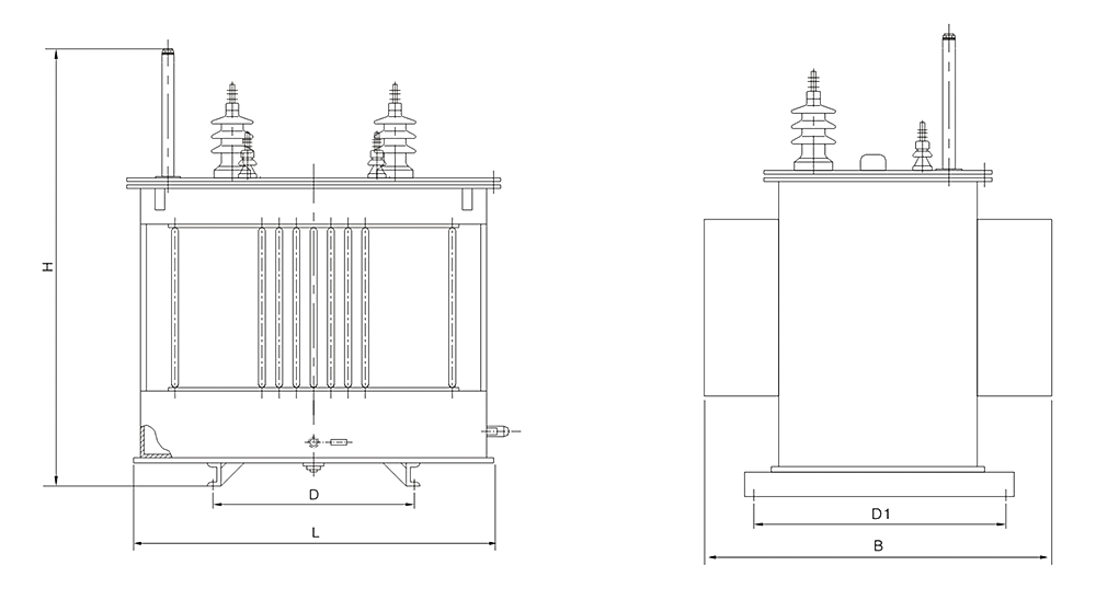 The External Dimensions Diagram of the D11 Series 11KV Single-Phase Oil-Immersed Distribution Transformer