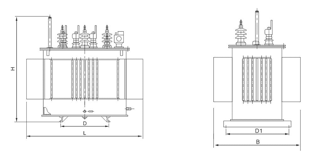 The External Dimensions Diagram of the S11 , S11M Series 11KV Three-Phase Oil-Immersed Distribution Transformer